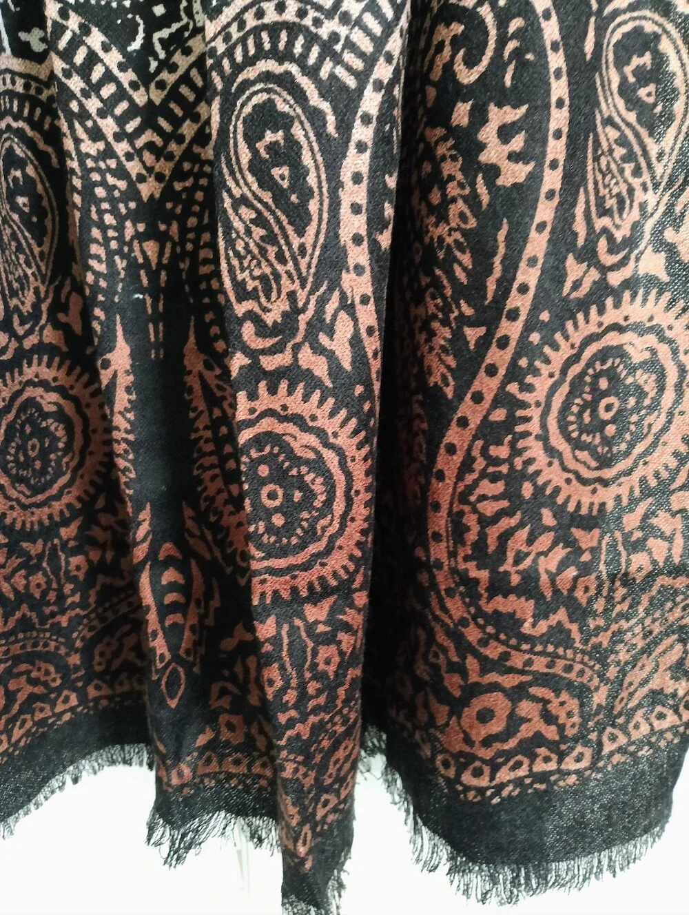 Cream, Tan, Brown & Black Long Paisley Scarf (72